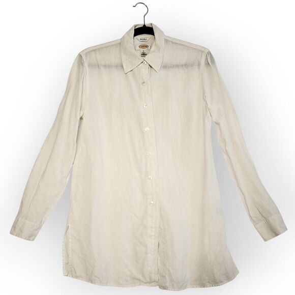 Talbots Irish linen White pearl Button Down classic Shirt SZ 8 - Picture 1 of 8
